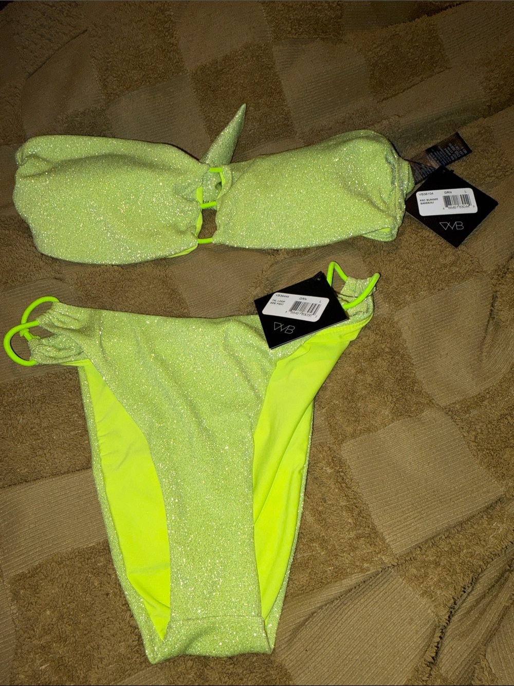 NWT. Neon Lime Shimmer Bikini Set - Picture 3 of 5